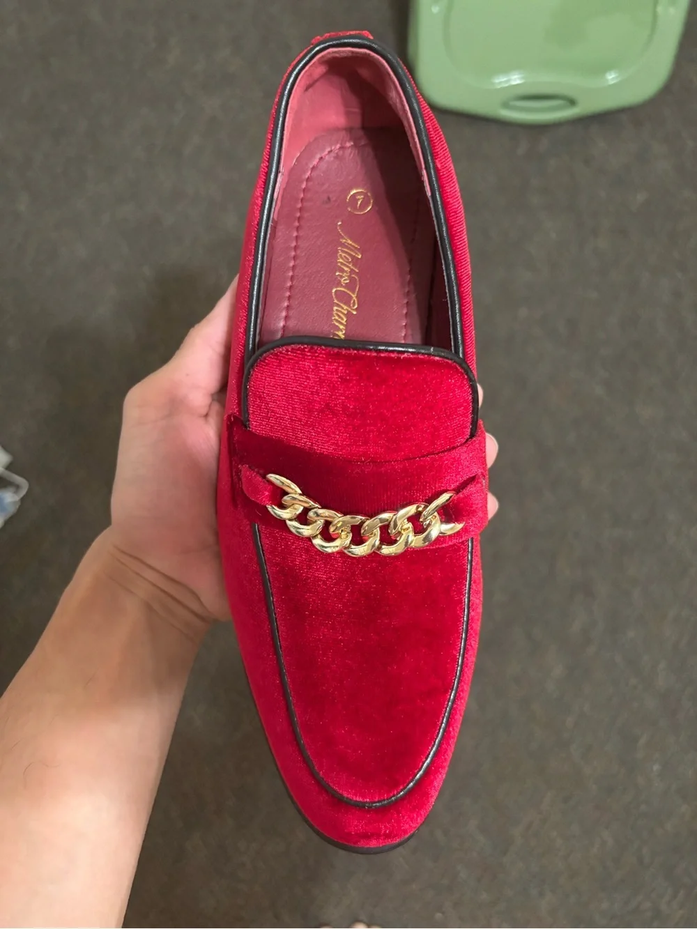 Allen Edmonds Red Velvet Loafers Gold Chain Detail Luxury Dress Shoes